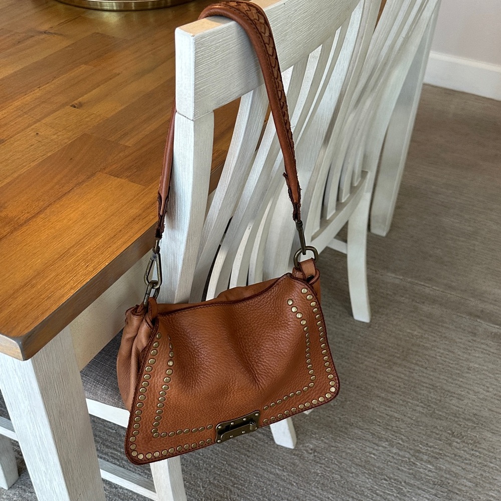 Brown Leather Studded Women's Bag